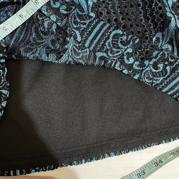 Y2K Sheer Floral Top Lace Print Fairy Witchy Whimsigoth Size Small S Teal Black - Picture 10 of 11